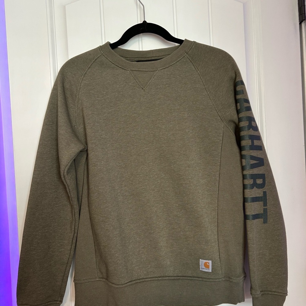 Carhartt Olive Green Crewneck with Sleeve Logo